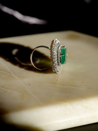 Marquise-Cut Oval Halo Statement Ring - Indian Jewelry - Featuring a captivating marquise-shaped center stone with a double halo.