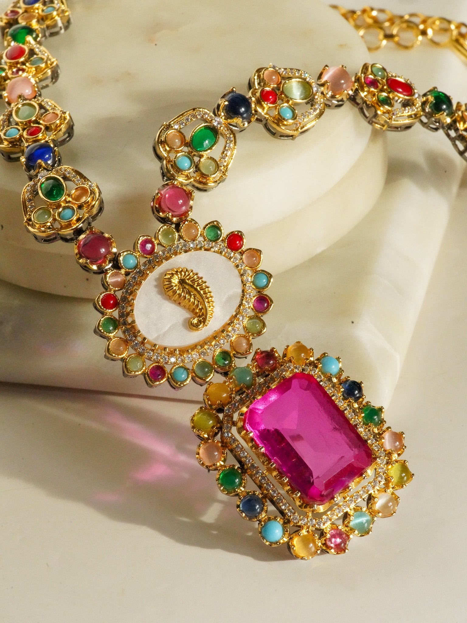 Monika - Semi Precious Gold Plated Mala Necklace Set Long Necklace Set from Inaury