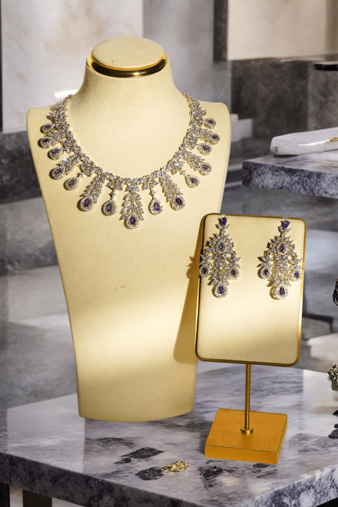 Nazia - Rhodium Plated AD Necklace Set Classic Necklace Set from Inaury