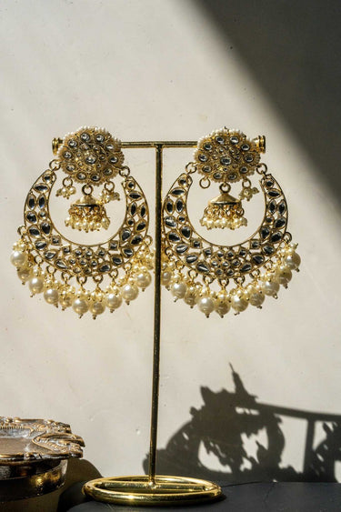 Nura Kundan Chandbali earrings with faux pearls