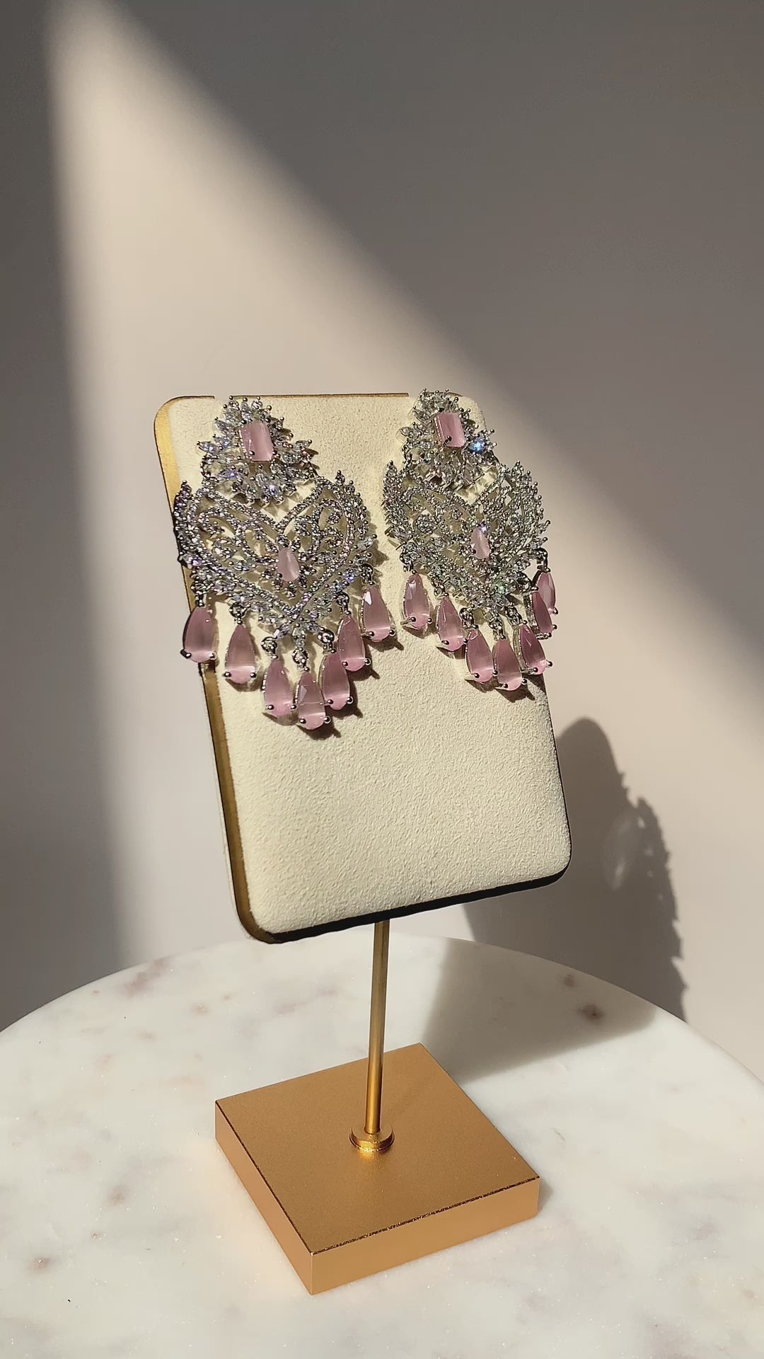 Aleena AD Chandbali Earrings - Rhodium plated with Diamante accent AD-CZ stones, 2.2 inches long, featuring a crescent moon shape, perfect for any occasion.