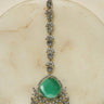 Rina Silver Maang Tikka with green teardrop stone and diamanté