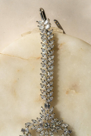 Reema rhodium CZ maang tikka with floral crystal layout from Inaury