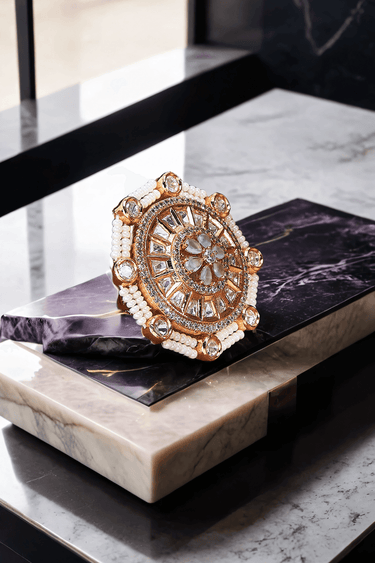 Adjustable pastel moissanite polki ring with gold plating in pink and mint from Inaury