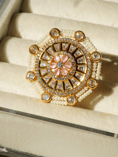 Adjustable pastel moissanite polki ring with gold plating in pink and mint from Inaury