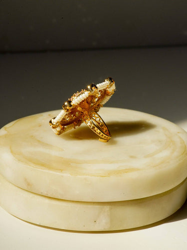 Adjustable pastel moissanite polki ring with gold plating in pink and mint from Inaury