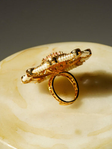 Adjustable pastel moissanite polki ring with gold plating in pink and mint from Inaury