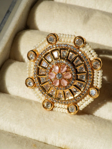 Adjustable pastel moissanite polki ring with gold plating in pink and mint from Inaury