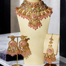 Shompa Kabir multi-pastel Moissanite Polki bridal choker set with gold plating, statement earrings, and maang tikka for bridal wear | Indian Bridal Jewelry | Indian Jewelry