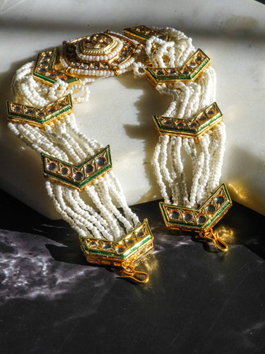 Gold moissanite polki mathapatti with ivory beading for Indian jewelry wear from Inaury