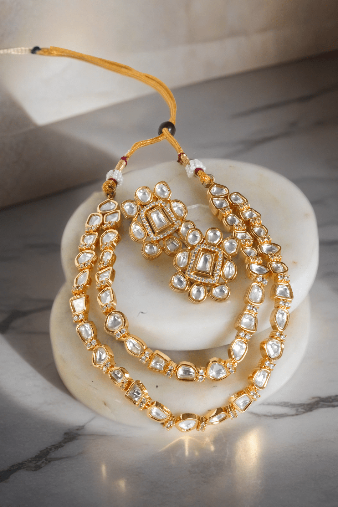 Siri - Minimal Gold Plated Polki Necklace Set Multilayer Necklace Set from Inaury