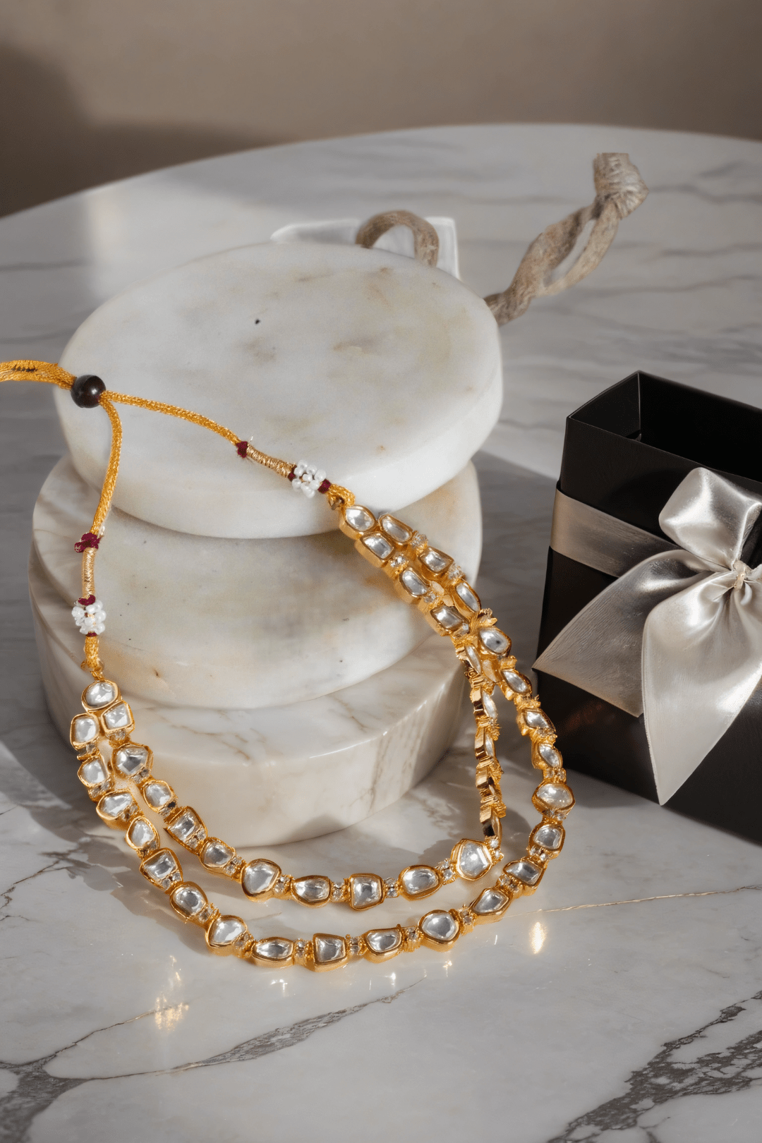 Siri - Minimal Gold Plated Polki Necklace Set Multilayer Necklace Set from Inaury