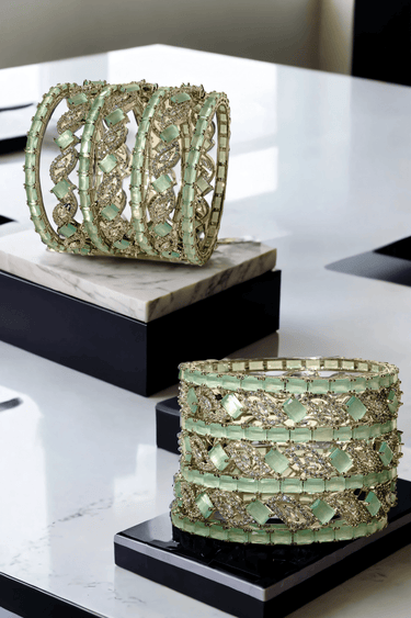 Rhodium-plated mint green Indian bangle set by Inaury
