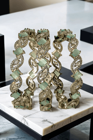 Rhodium-plated mint green Indian bangle set by Inaury