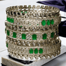 Zaria rhodium-plated emerald bangle set – 6-piece set with three statement bangles and three delicate filler bangles, designed for elegance.