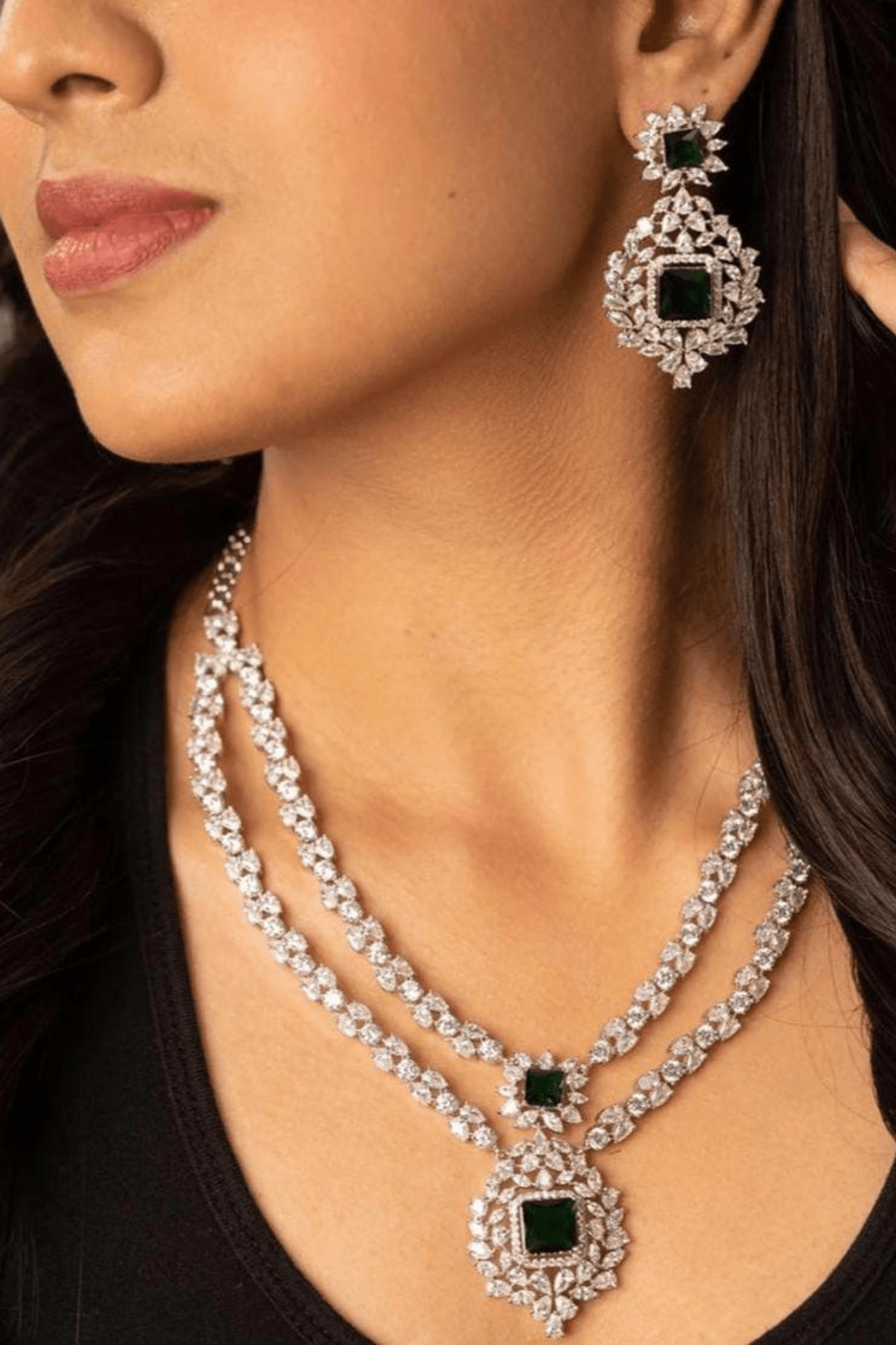 Zeenat - Double Layer Intricate Diamanté Accent Necklace Set Multilayer Necklace Set from Inaury