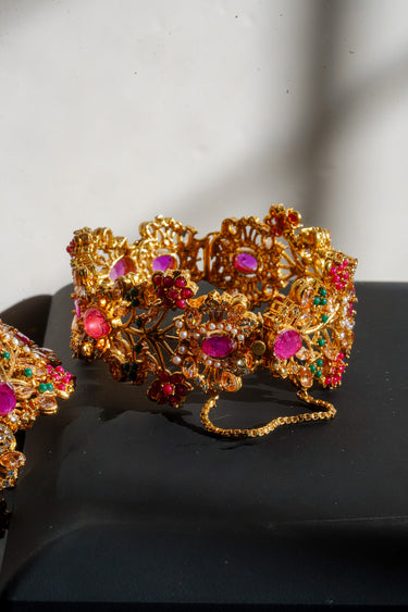 Ziya - Intricate Gold Plated Navratan Bangles (Set of 2)