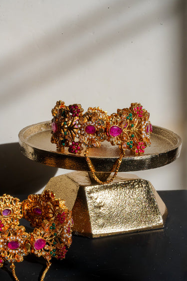 Ziya - Intricate Gold Plated Navratan Bangles (Set of 2)