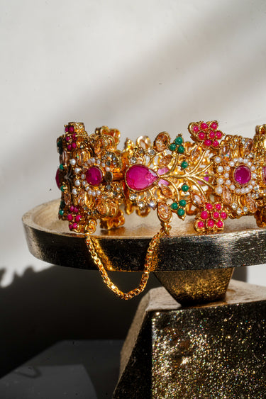 Ziya - Intricate Gold Plated Navratan Bangles (Set of 2)