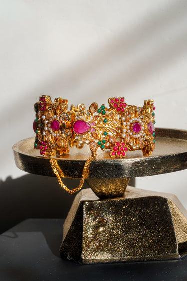 Ziya - Intricate Gold Plated Navratan Bangles (Set of 2)