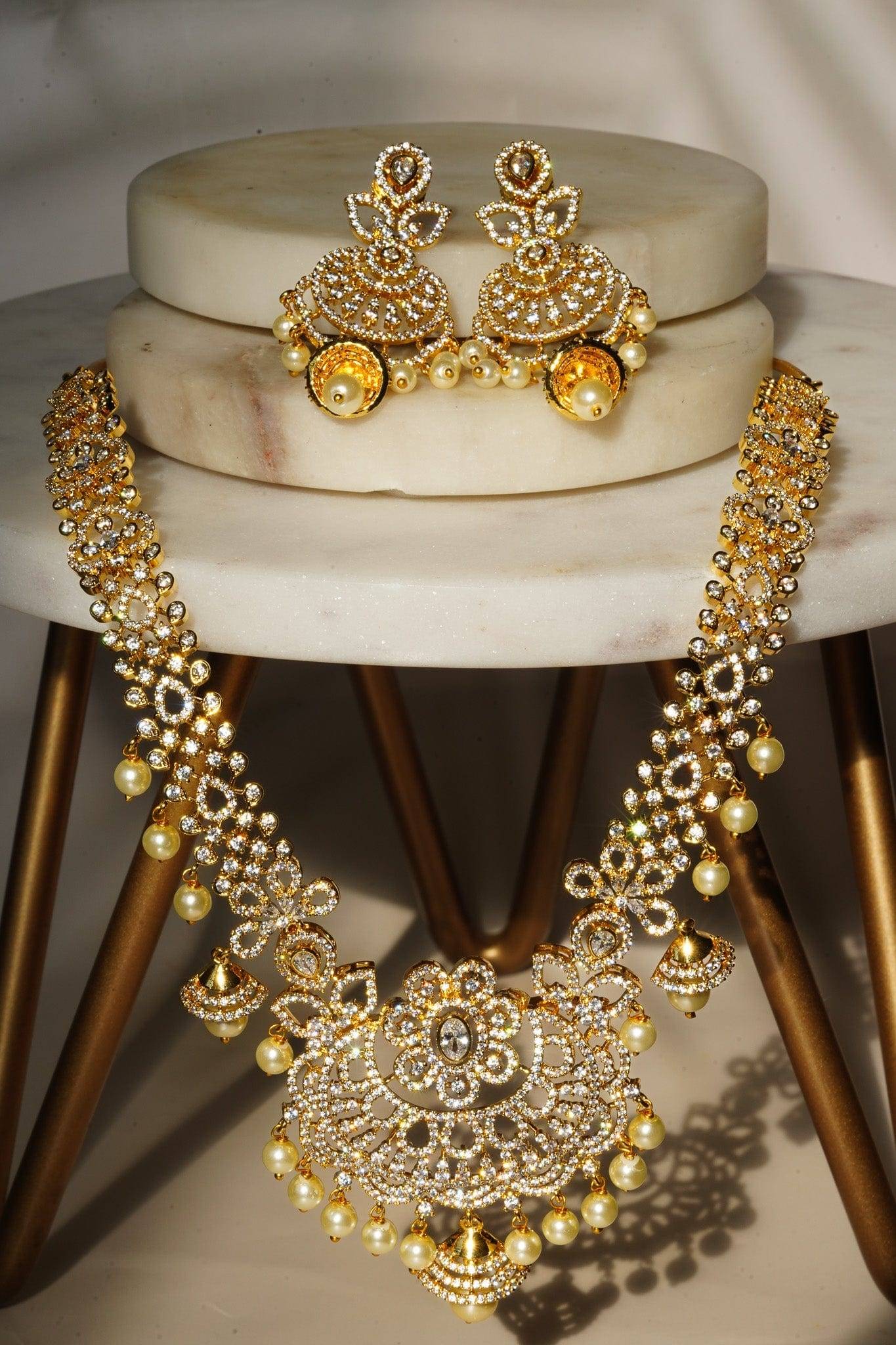 Anika - Luxurious Gold AD Necklace Set Long Necklace Set from Inaury
