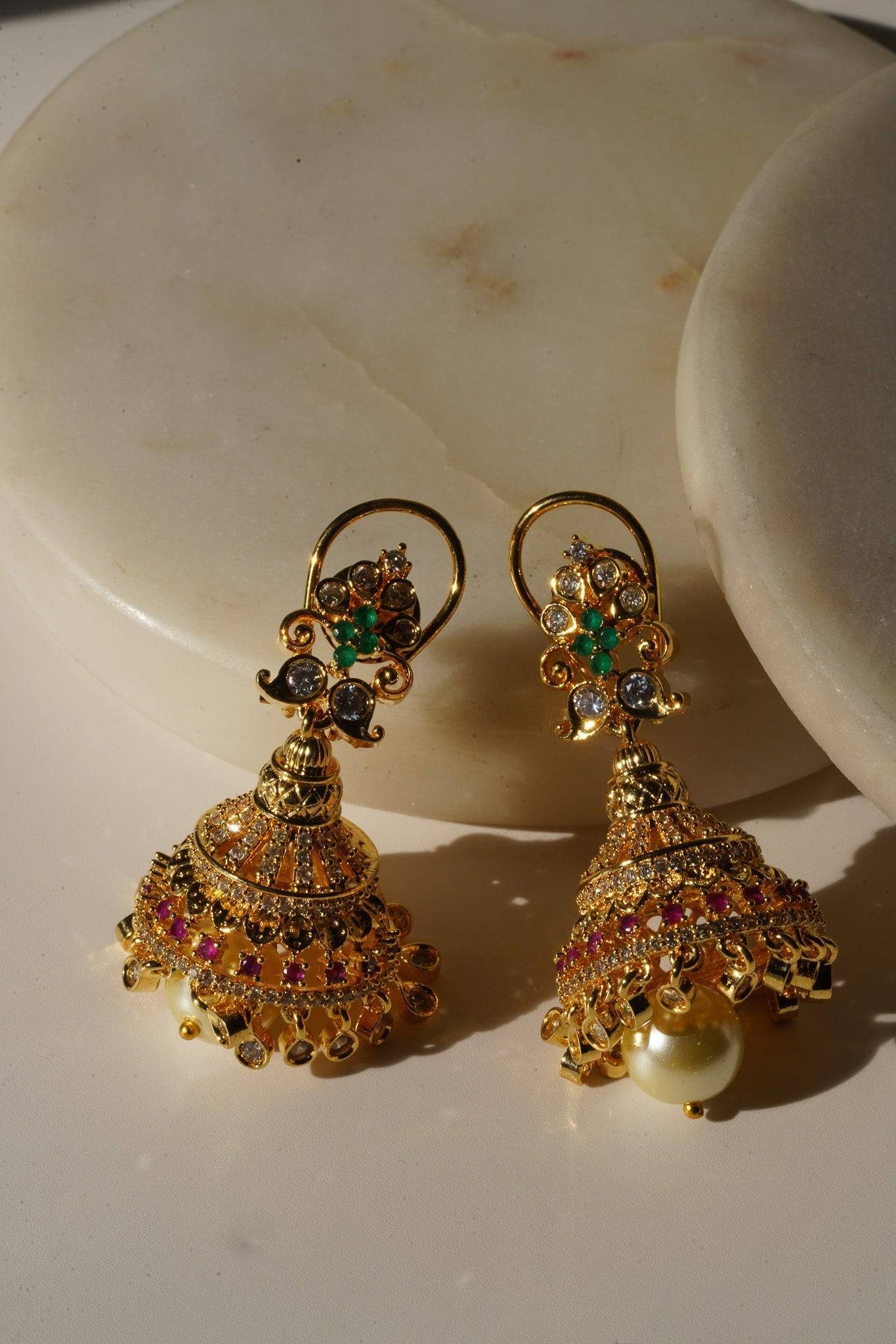 Aadhya - Gold AD Jhumka Earrings Jhumkas from Inaury