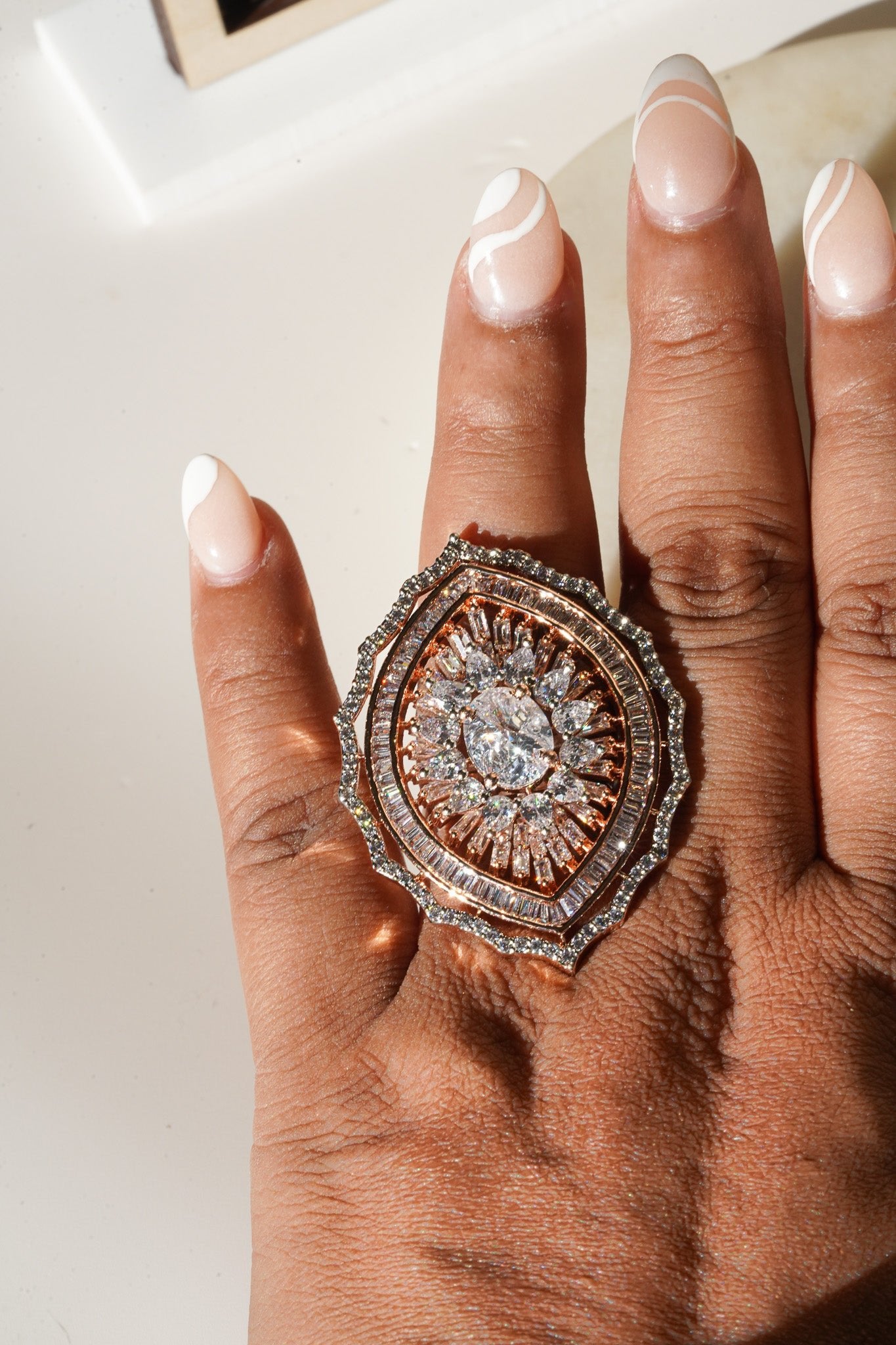 Aishi - Rose Gold Adjustable Marquise AD Ring Rings from Inaury