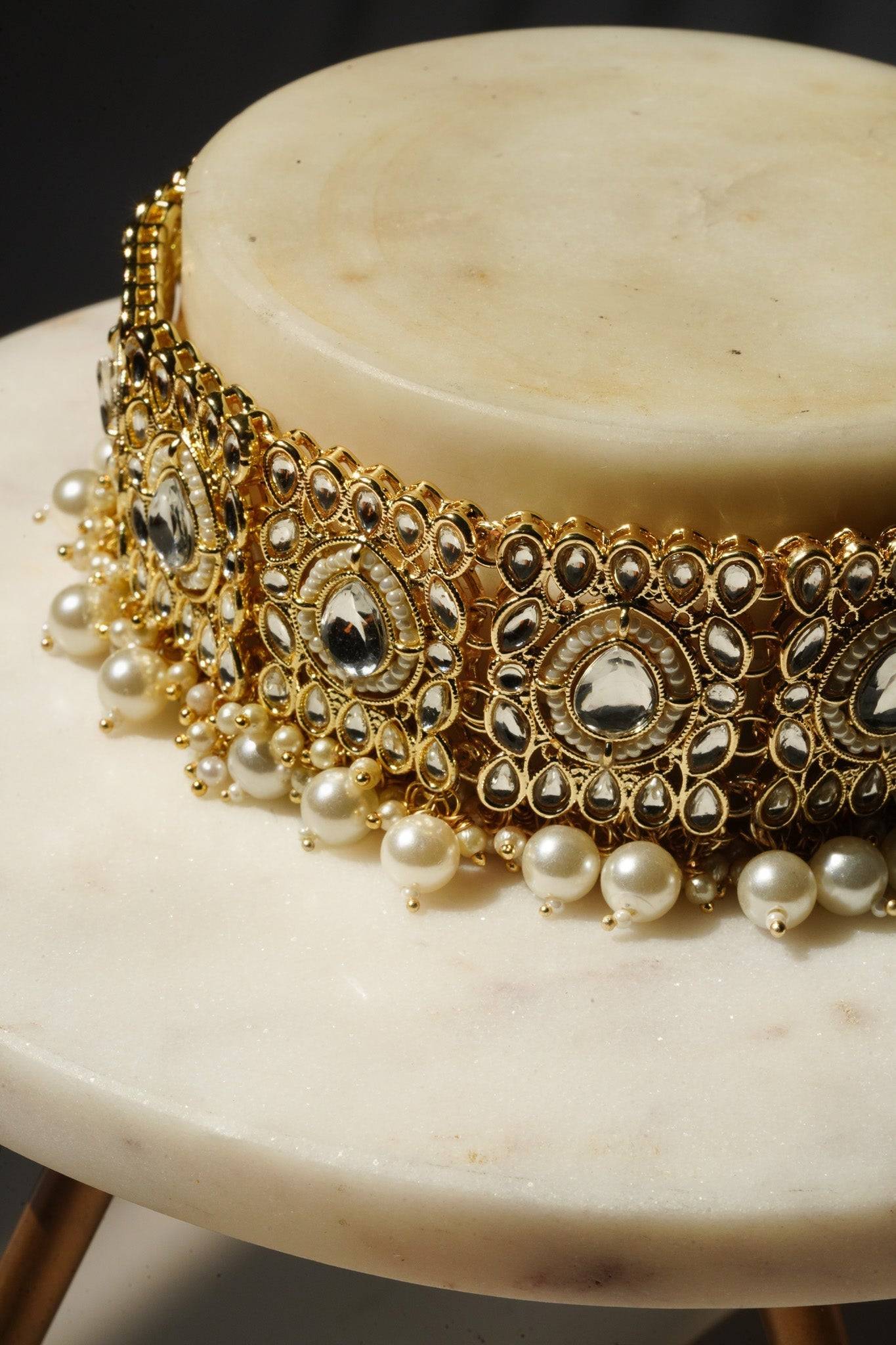 Alisha - Kundan Choker Necklace Set With Matching Tikka and Earrings Choker Necklace Set from Inaury