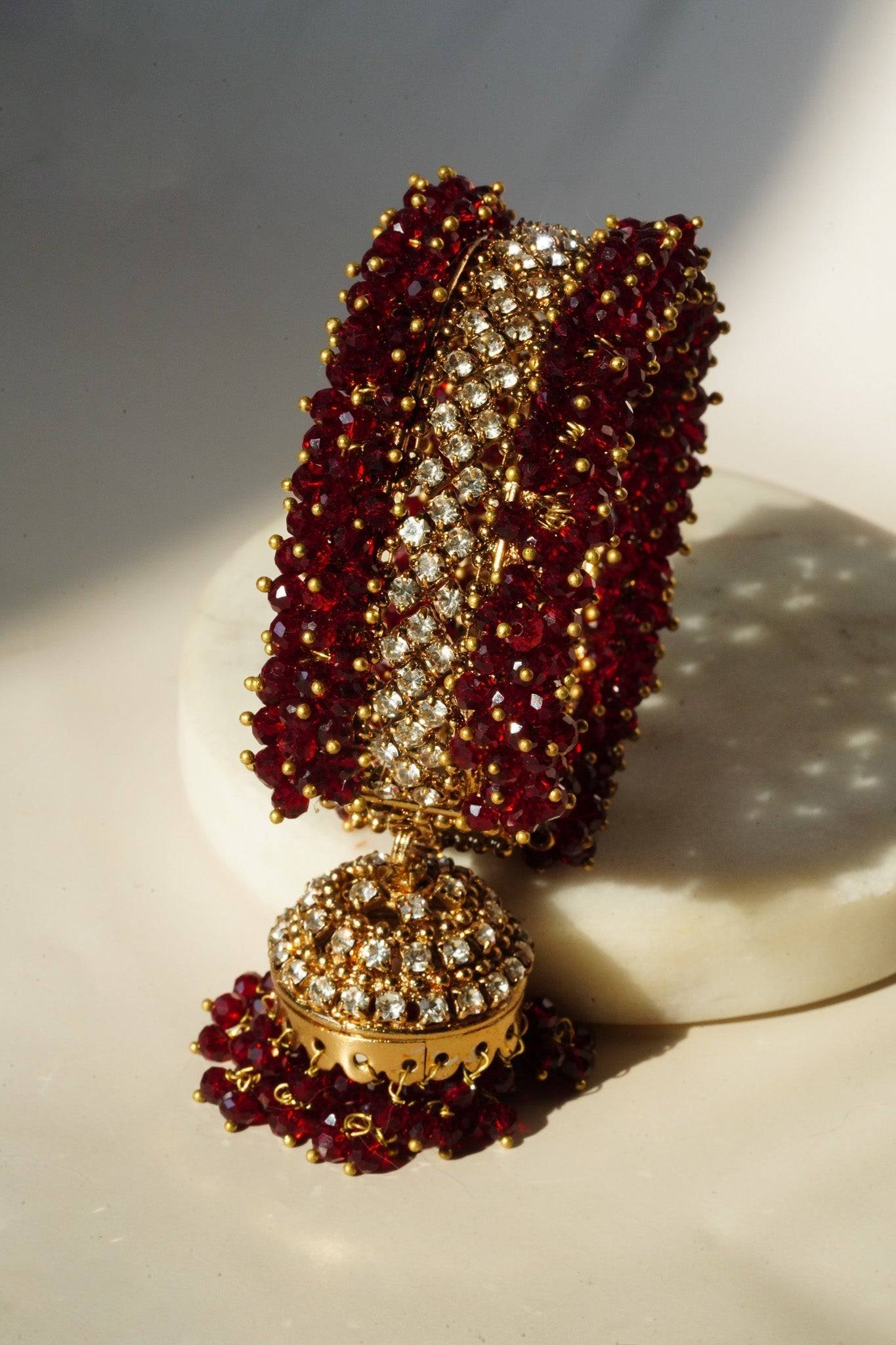 Aliya Handcrafted Bangle Bracelet - Available in silver and faux pearls, gold and faux pearls, silver and black, gold and black, gold and maroon, and silver and pink, with hanging jhumka.
