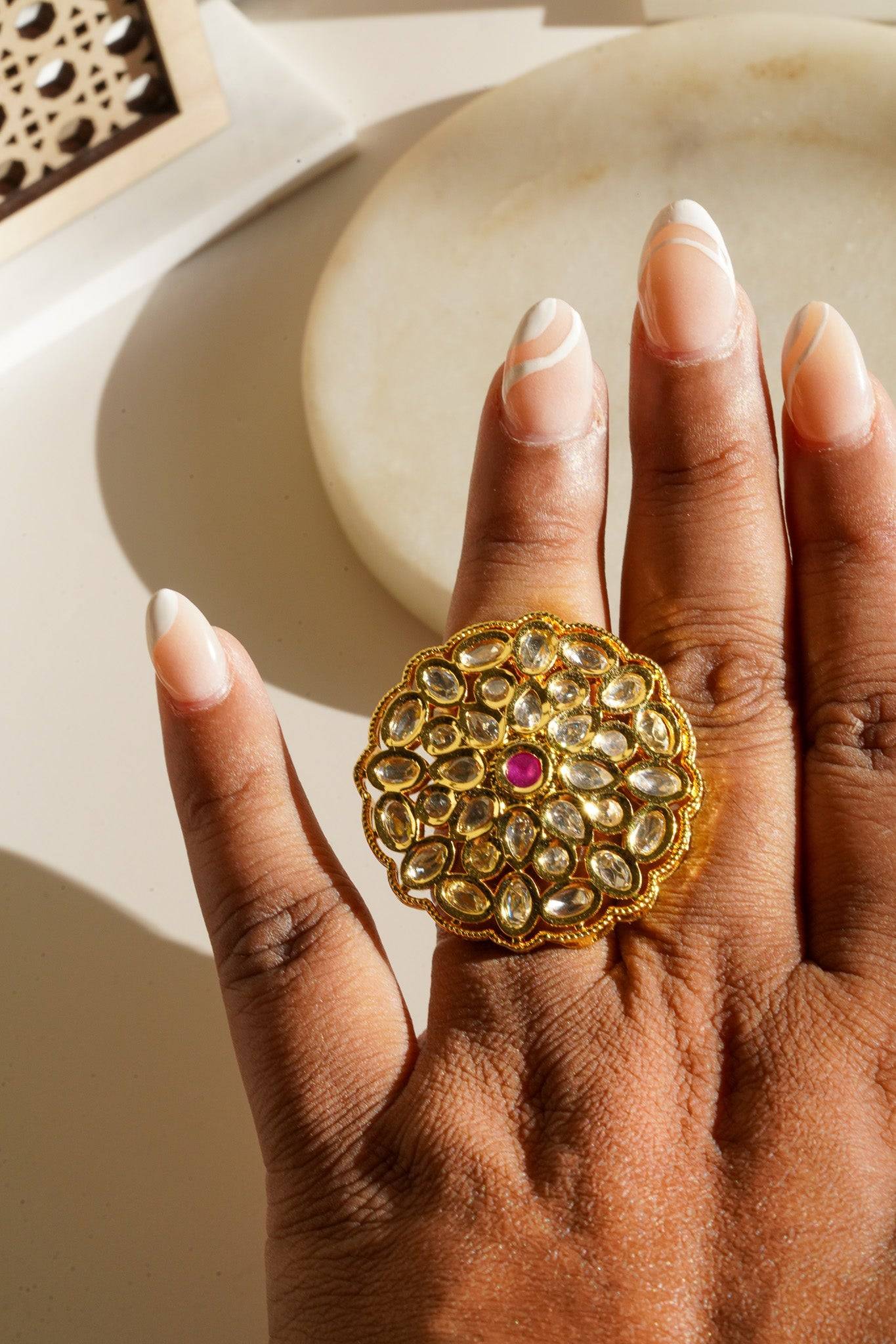 Anjali - Kundan Adjustable Statement Ring Rings from Inaury