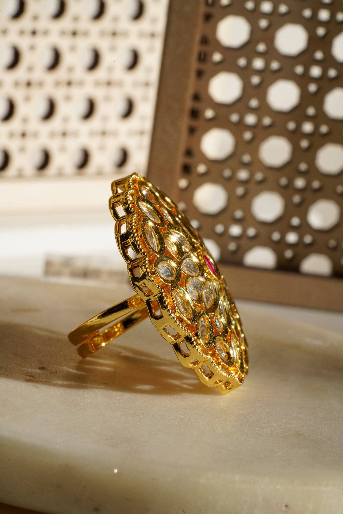 Anjali - Kundan Adjustable Statement Ring Rings from Inaury