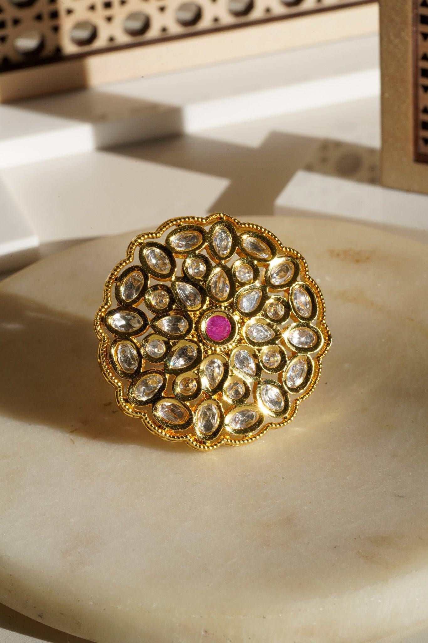 Anjali - Kundan Adjustable Statement Ring Rings from Inaury