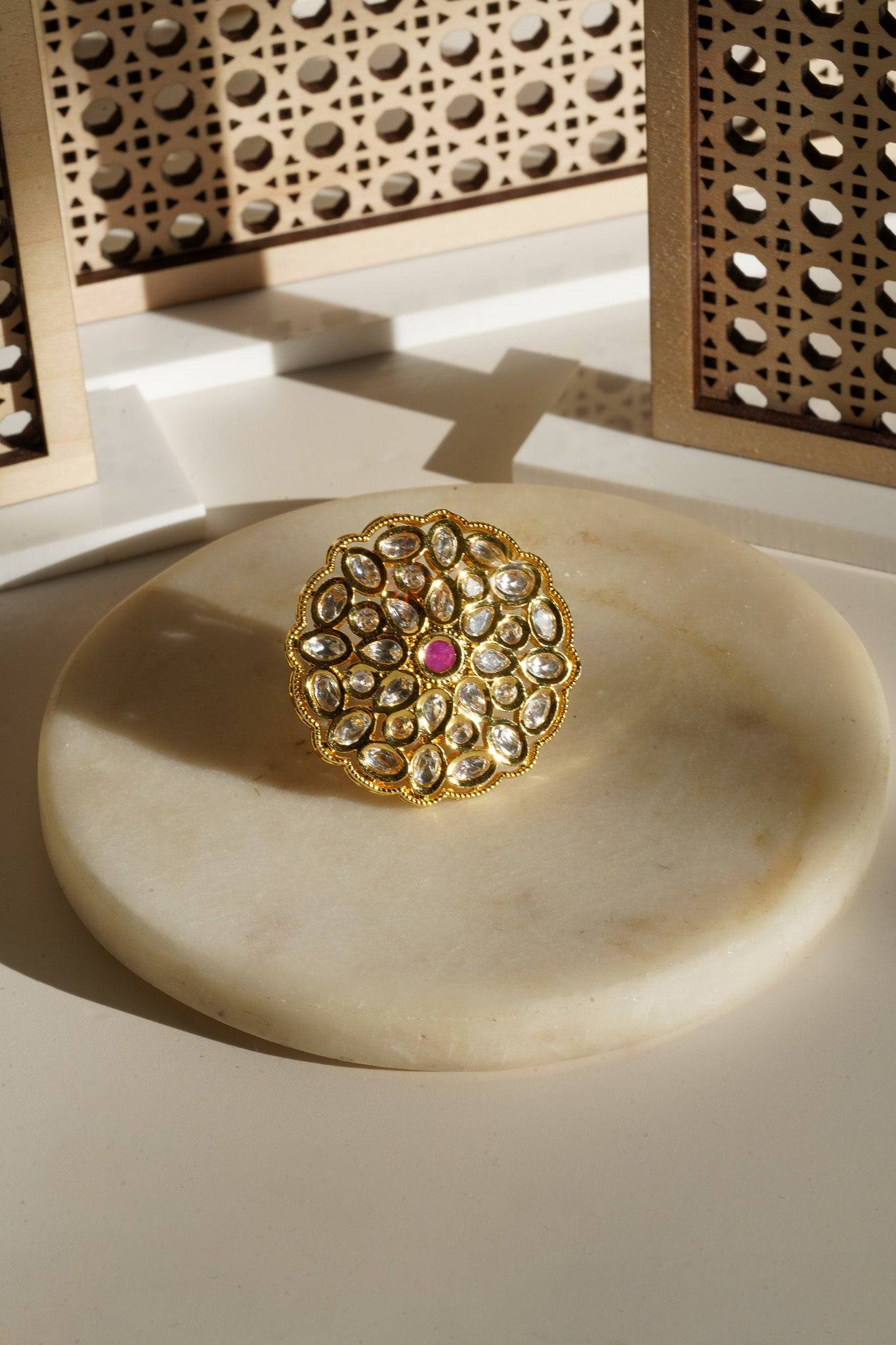 Anjali - Kundan Adjustable Statement Ring Rings from Inaury