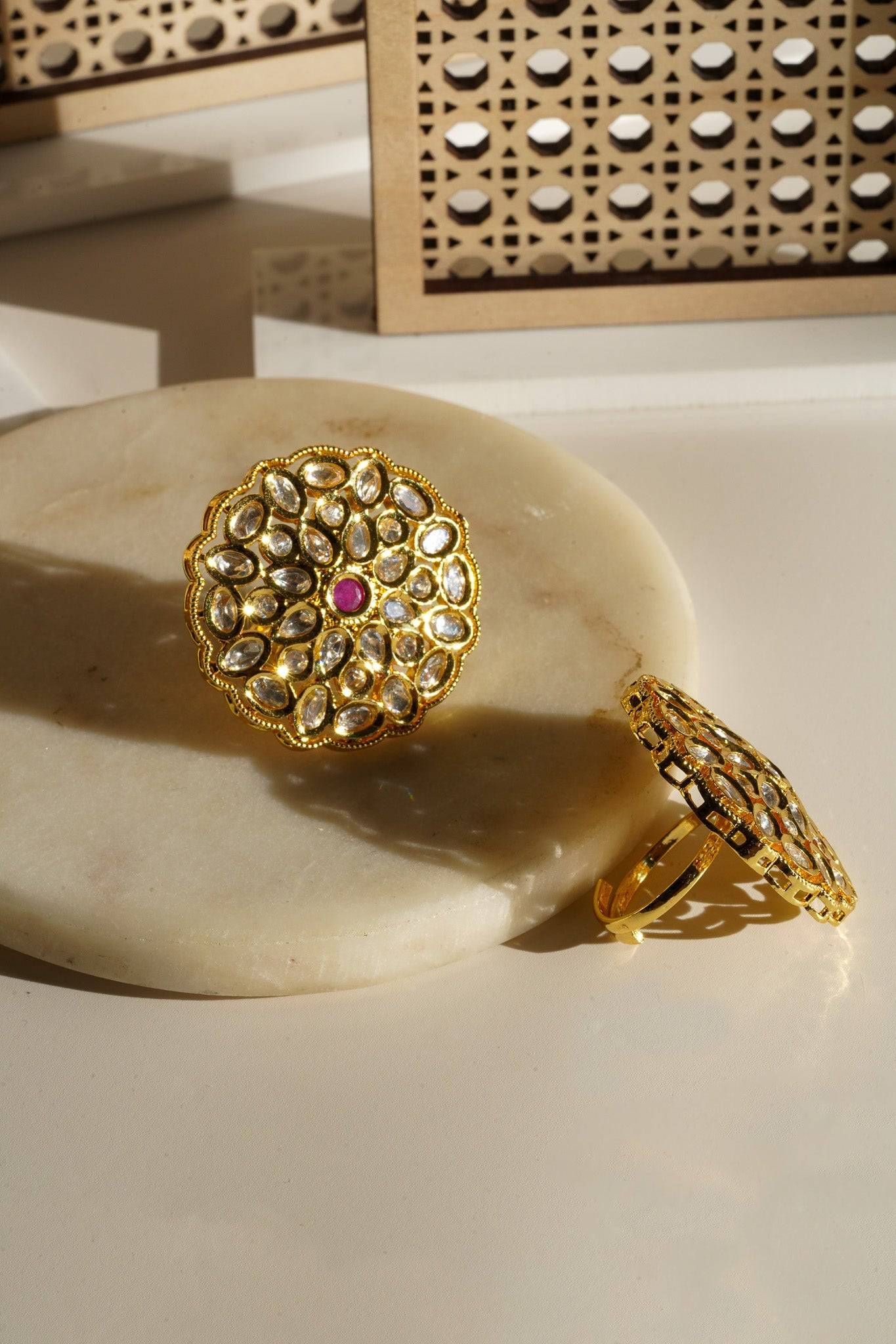 Anjali - Kundan Adjustable Statement Ring Rings from Inaury