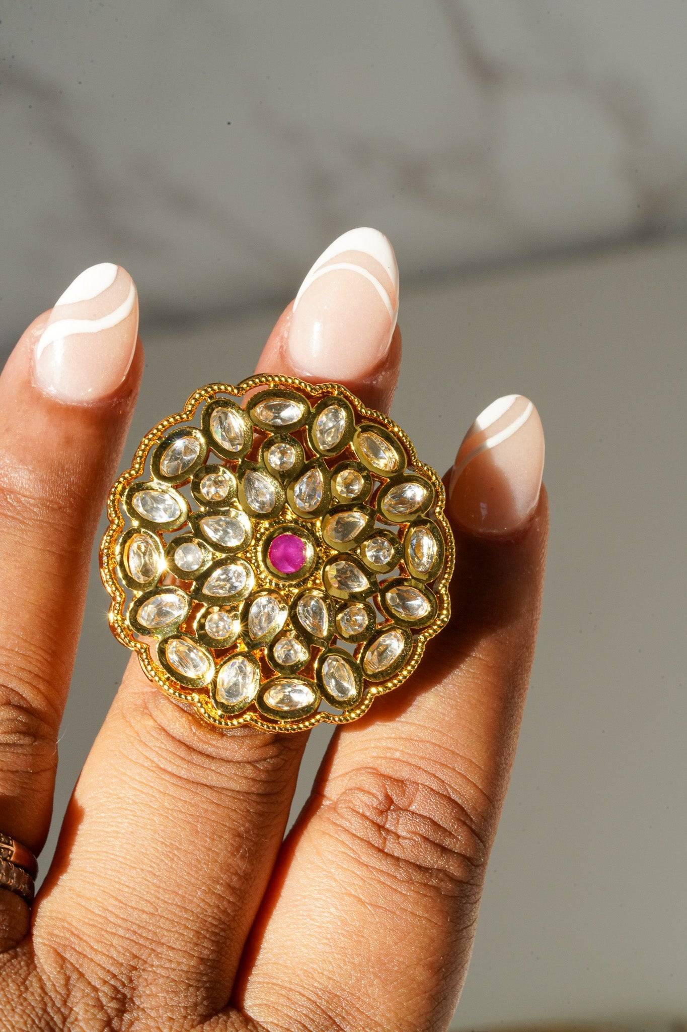 Anjali - Kundan Adjustable Statement Ring Rings from Inaury