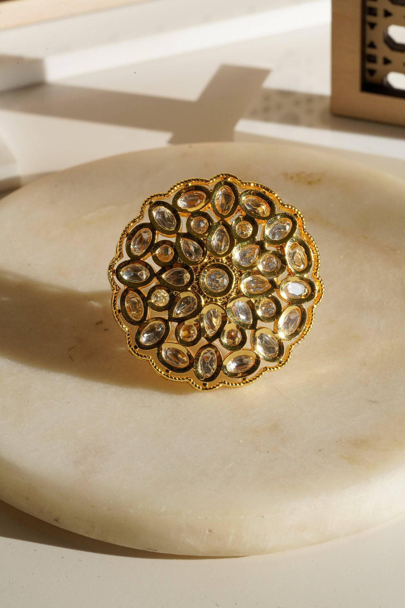 Anjali - Kundan Adjustable Statement Ring Rings from Inaury