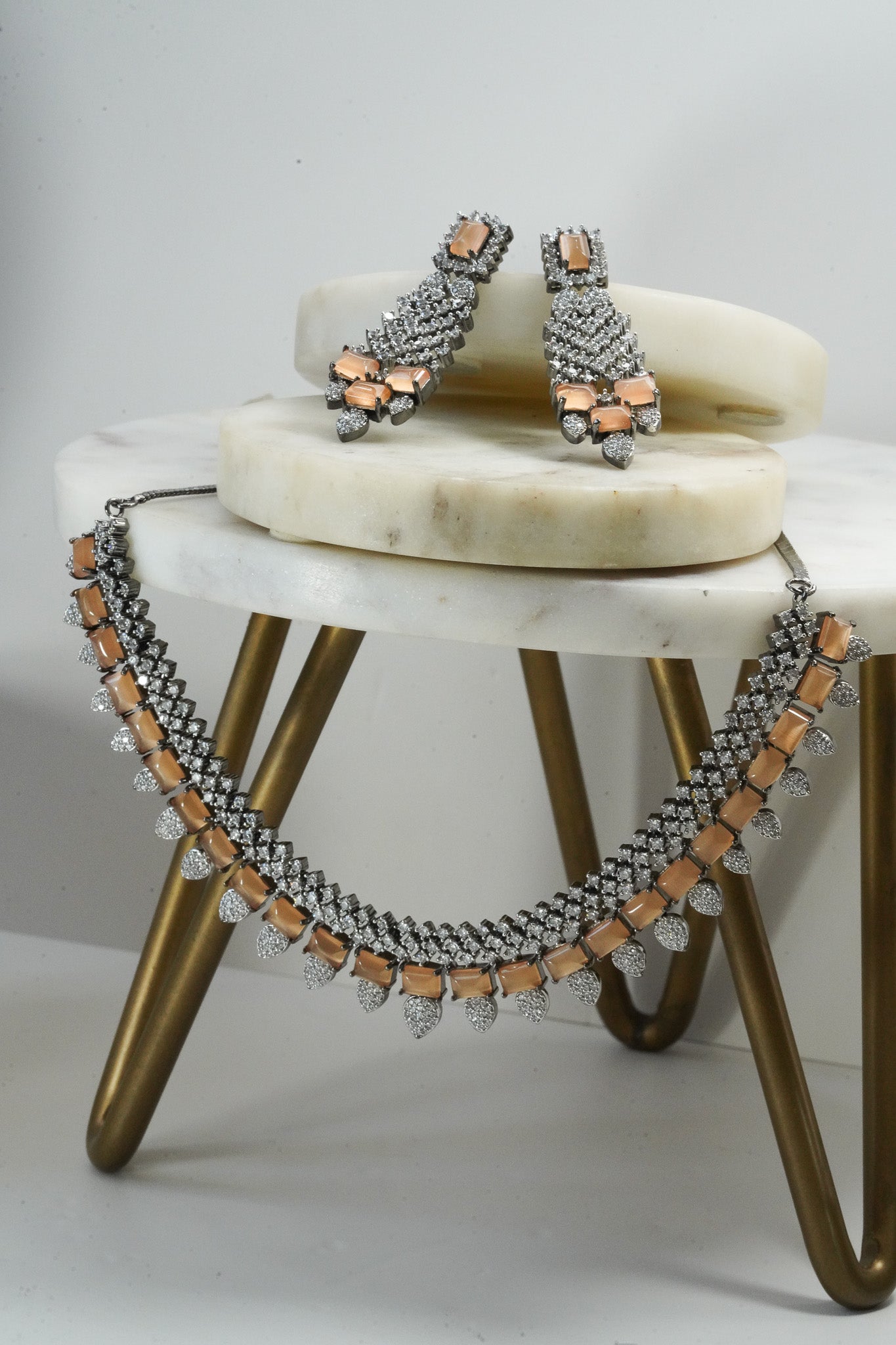 Anjam - Black Plated AD Necklace Set Oxidized Necklace Set from Inaury