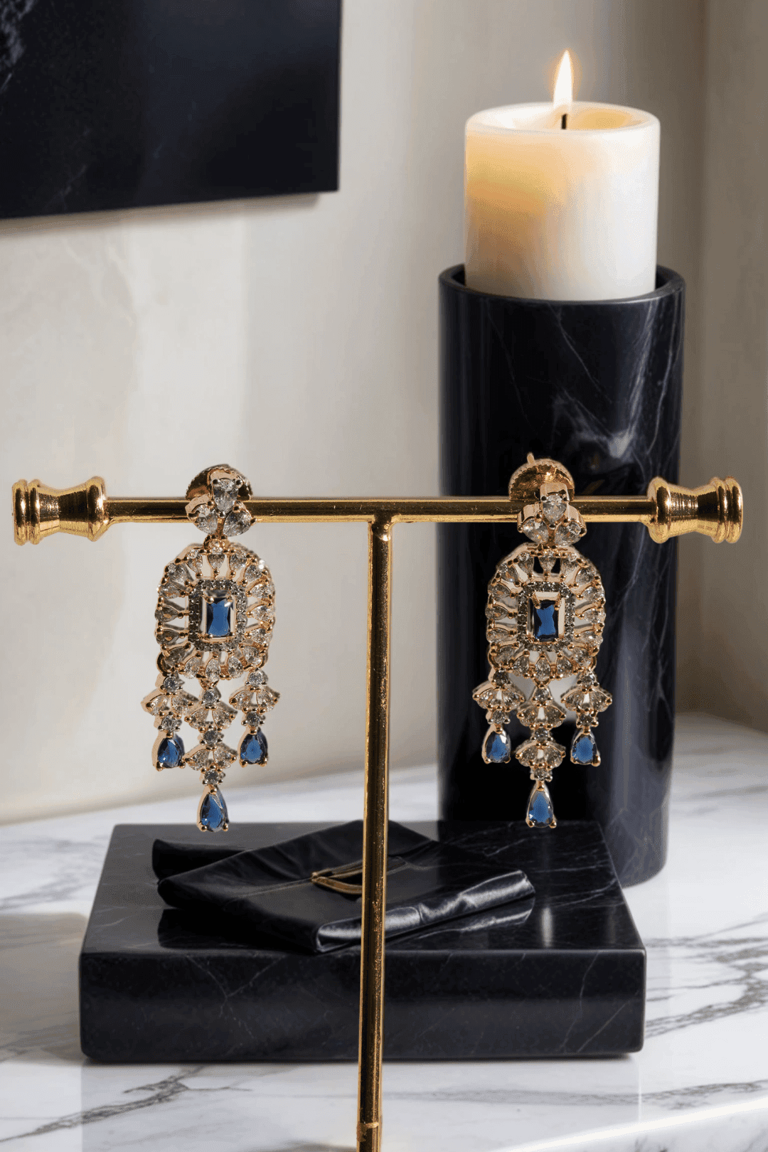 Anne Diamante Accent AD Necklace Set - Rose gold plated with cascading design, featuring diamante accent AD stones and matching dainty earrings, available in rose gold & white, rose gold & pink, rose gold & green, rose gold & sapphire blue, and rose gold & maroon.
