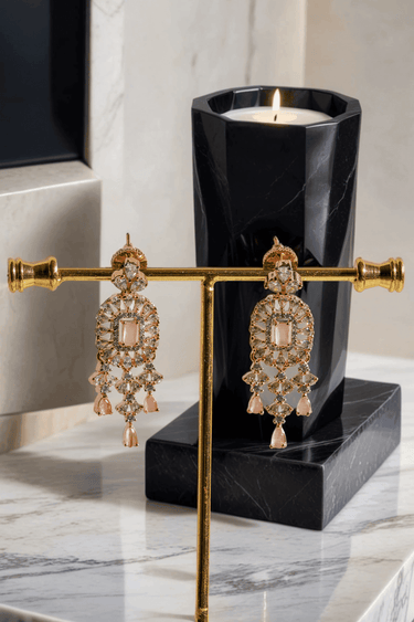 Anne Diamante Accent AD Necklace Set - Rose gold plated with cascading design, featuring diamante accent AD stones and matching dainty earrings, available in rose gold & white, rose gold & pink, rose gold & green, rose gold & sapphire blue, and rose gold & maroon.