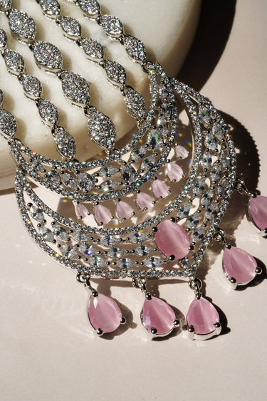 Aurora - Silver & Pink AD Passa-Jhoomer Passa - Jhoomer from Inaury