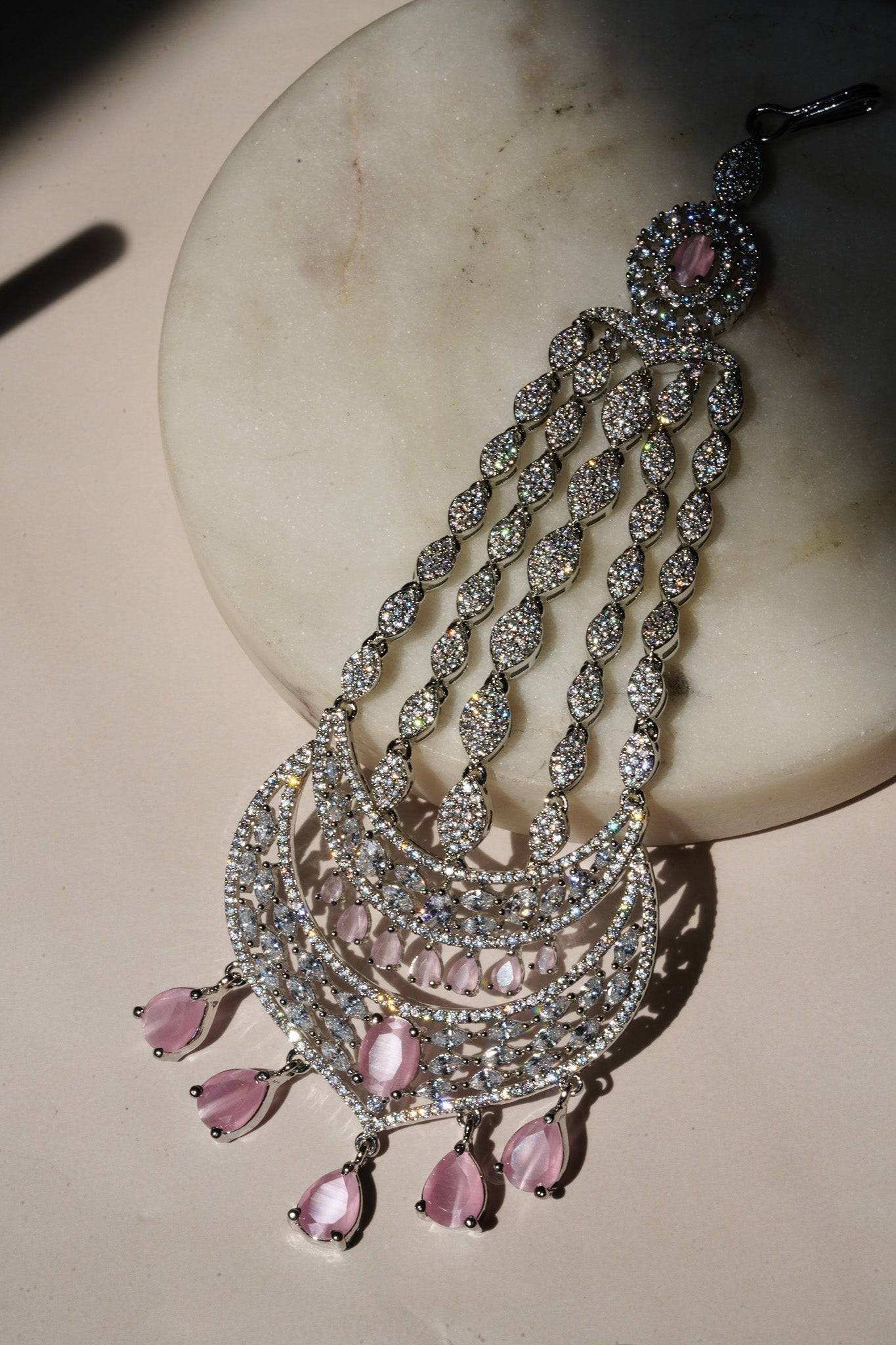 Aurora - Silver & Pink AD Passa-Jhoomer Passa - Jhoomer from Inaury