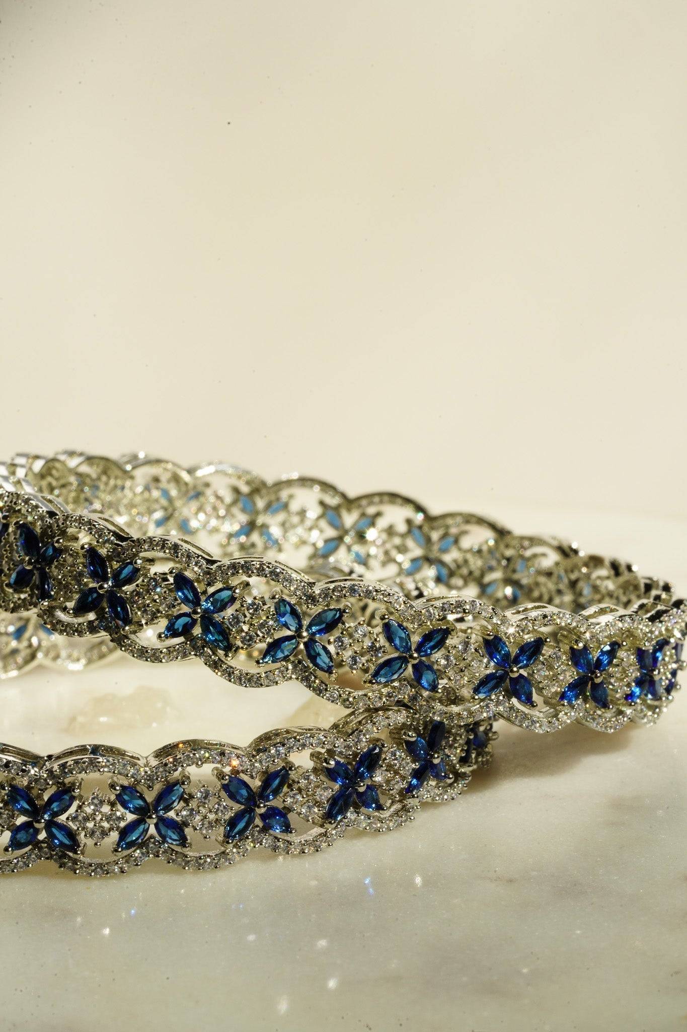 Avika - Sapphire Blue AD Stones (Set of 2) Bangles from Inaury