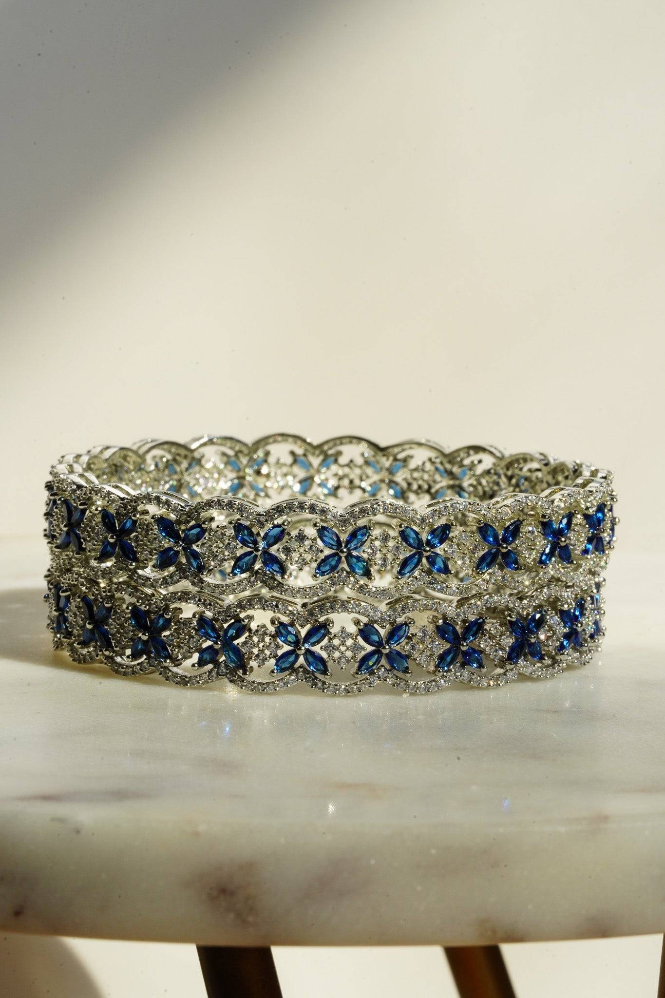 Avika - Sapphire Blue AD Stones (Set of 2) Bangles from Inaury