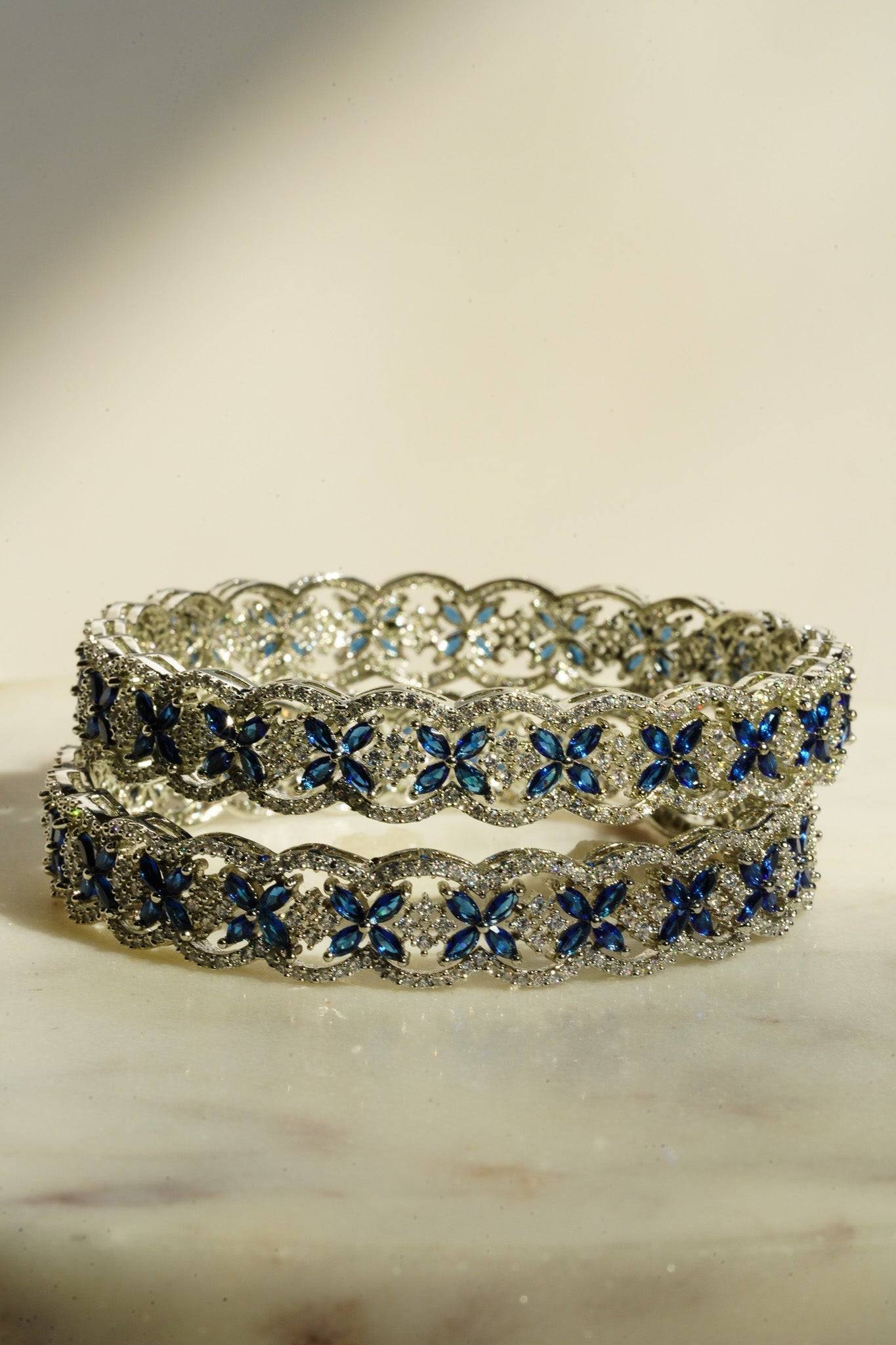 Avika - Sapphire Blue AD Stones (Set of 2) Bangles from Inaury