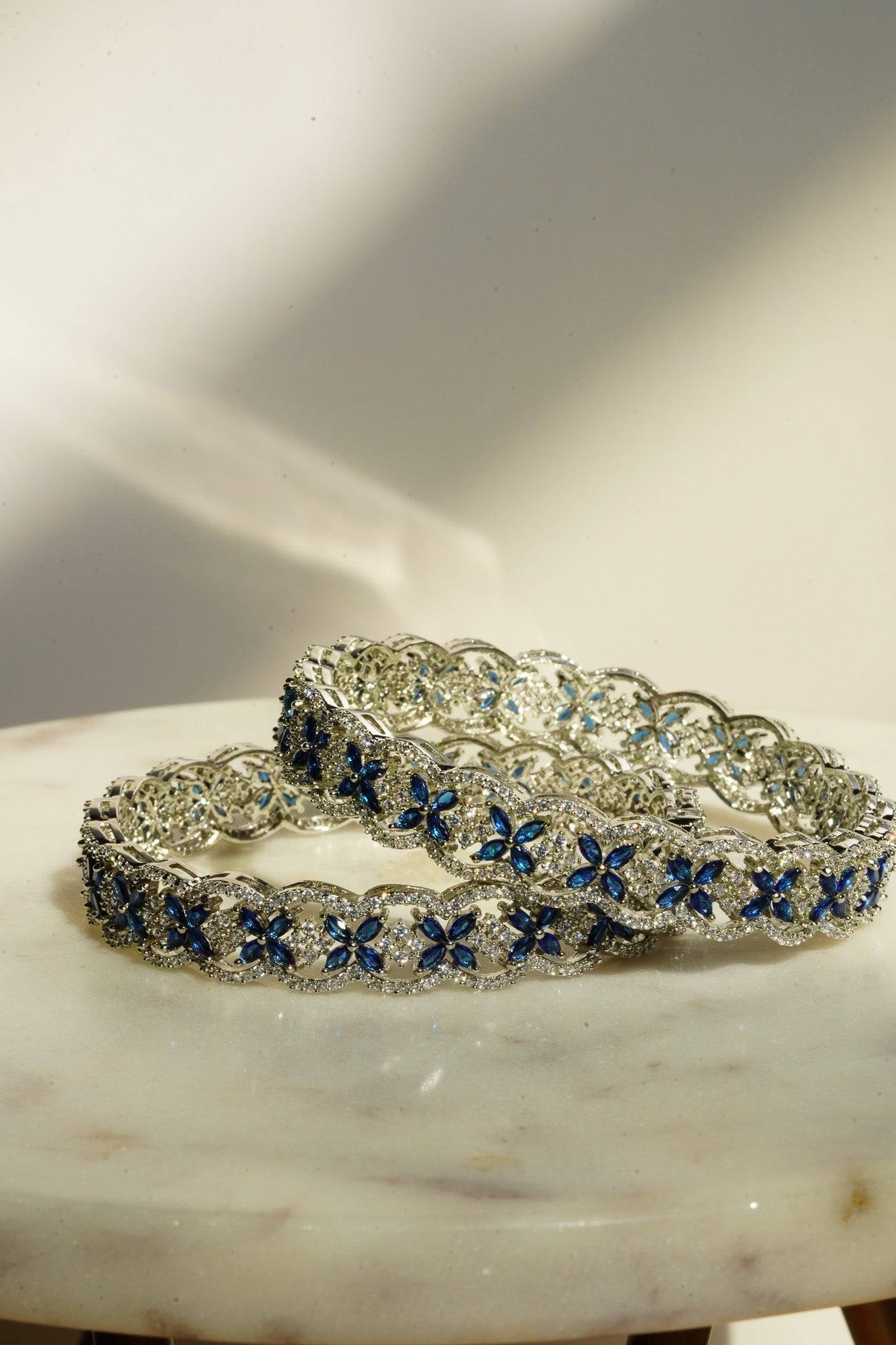 Avika - Sapphire Blue AD Stones (Set of 2) Bangles from Inaury