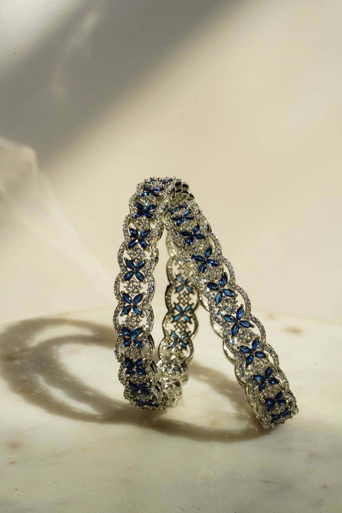 Avika - Sapphire Blue AD Stones (Set of 2) Bangles from Inaury