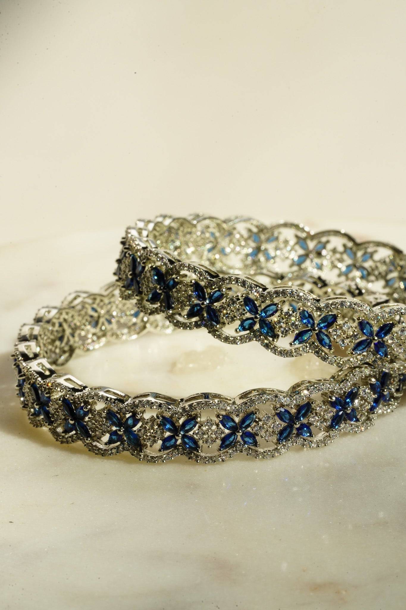 Avika - Sapphire Blue AD Stones (Set of 2) Bangles from Inaury