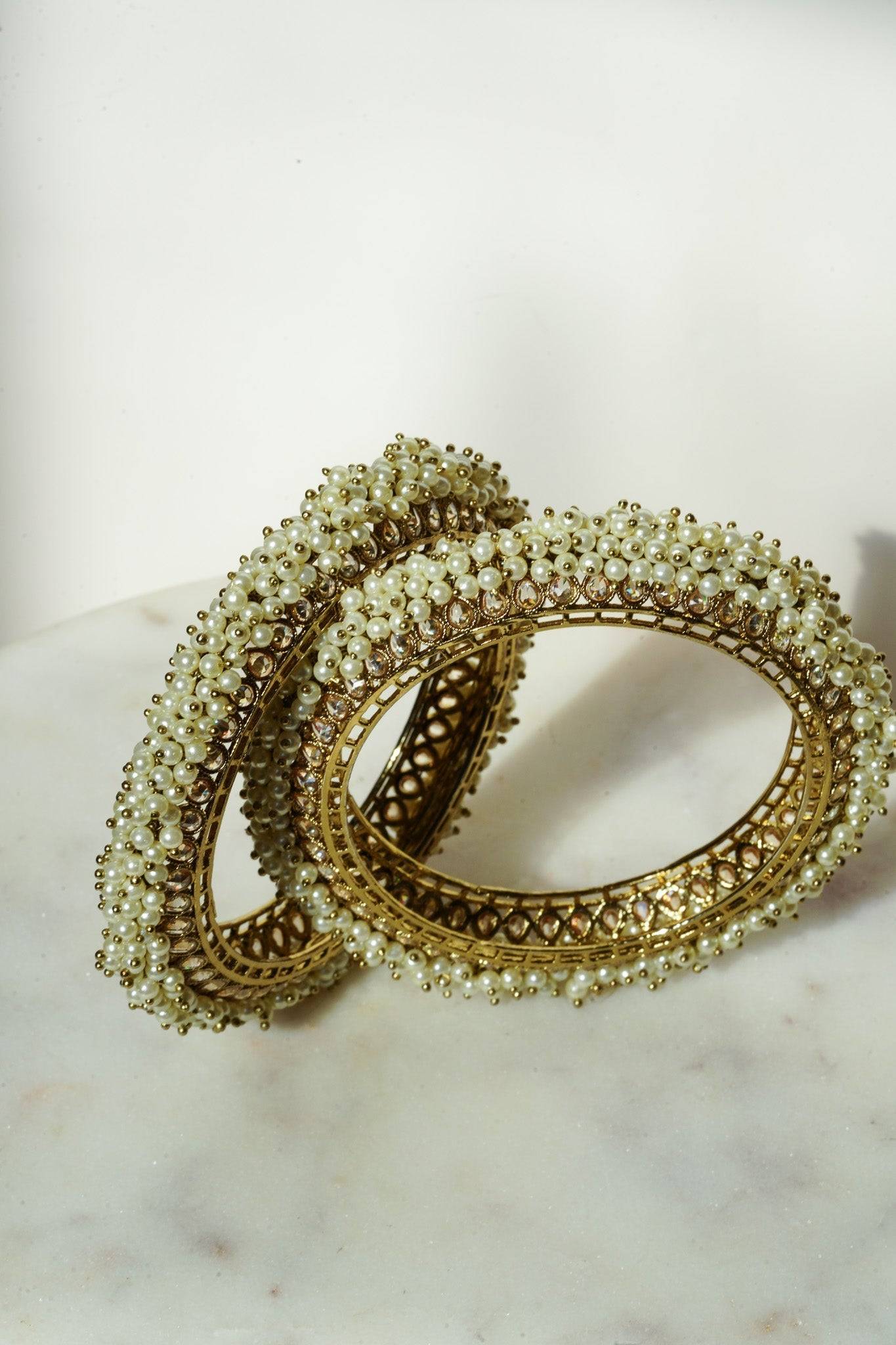 Avni - Kundan & Pearl Bangles (Set of 2) Bangles from Inaury