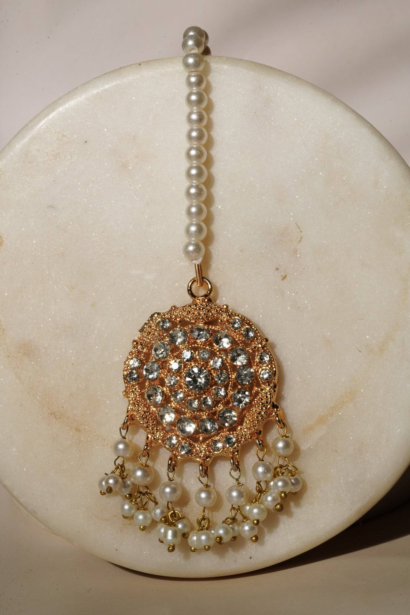 Ayesha - Necklace Set with Earrings and Maang Tikka Choker Necklace Set from Inaury