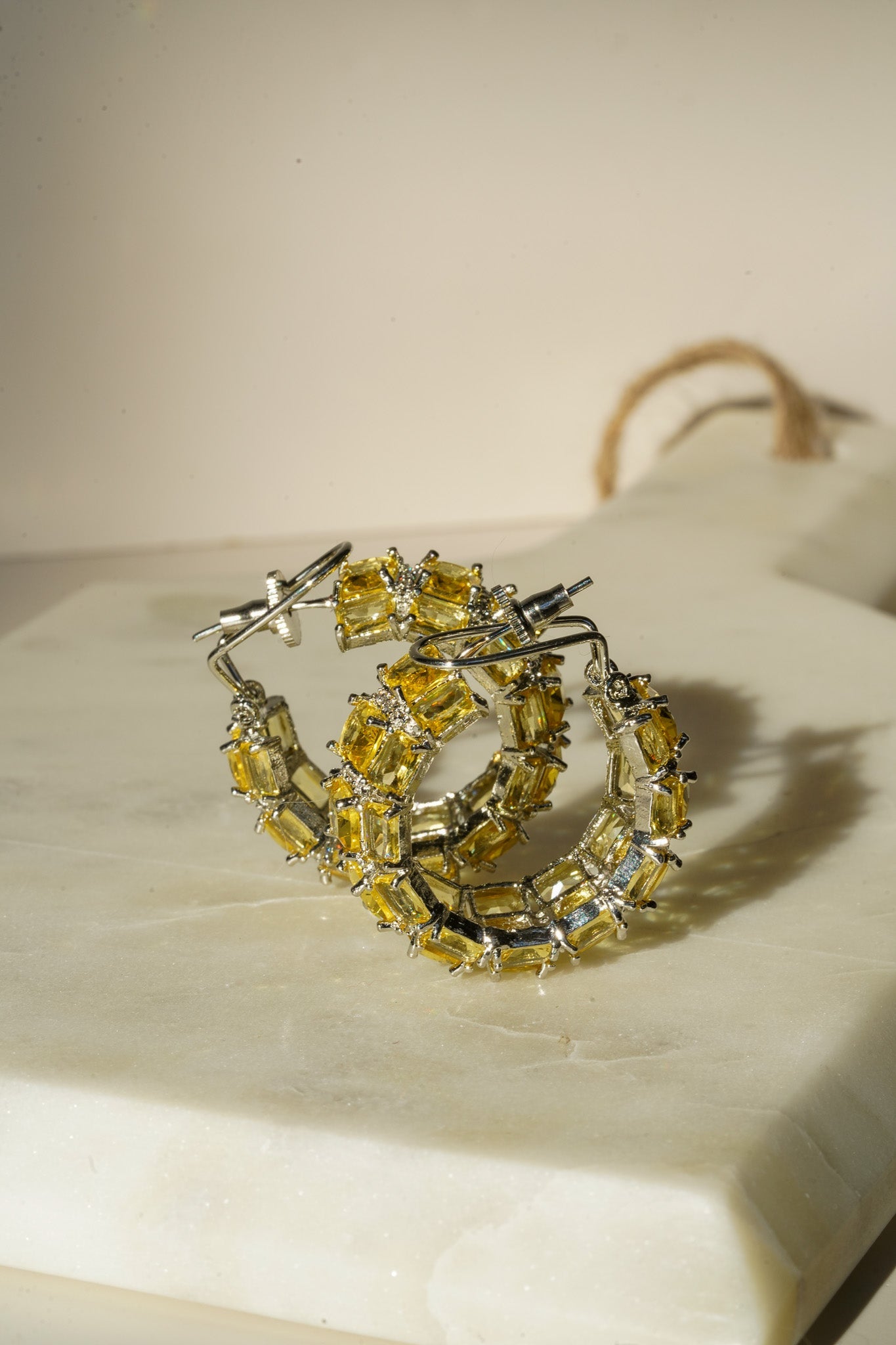 Azure Chunky AD Huggie Hoops - Rhodium-plated with Diamante accents, available in silver, yellow, teal, aqua, and light pink, featuring extra support backing.